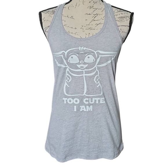 Bella Canvas Women's Size Small Gray White Grogu Too Cute I Am Tank - Picture 1 of 5